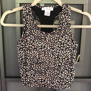 MWT LA + Image Black and beige printed razorback cropped top fitness with pads X